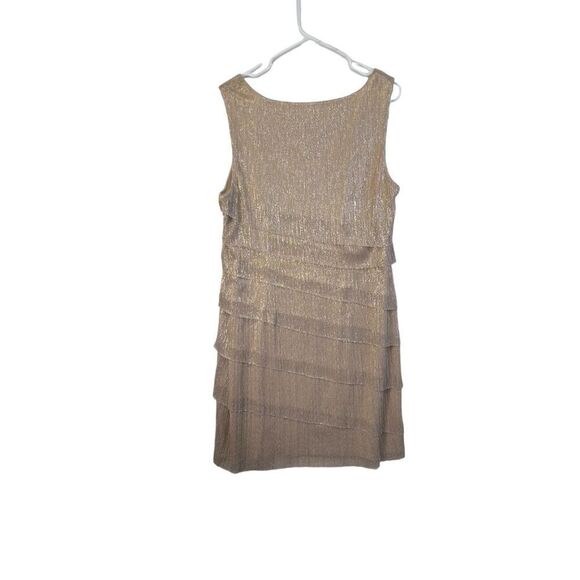 Dress Barn Champagne Metallic Gold Tiered Lined Sleeveless Dress 12 flapper - Picture 14 of 16